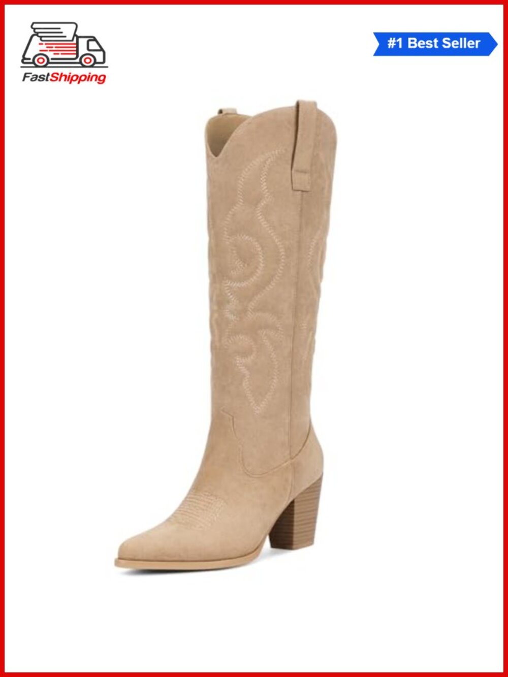 ✨ Women's Suede Cowboy Boots Knee High Western Pointed Toe Block Heel